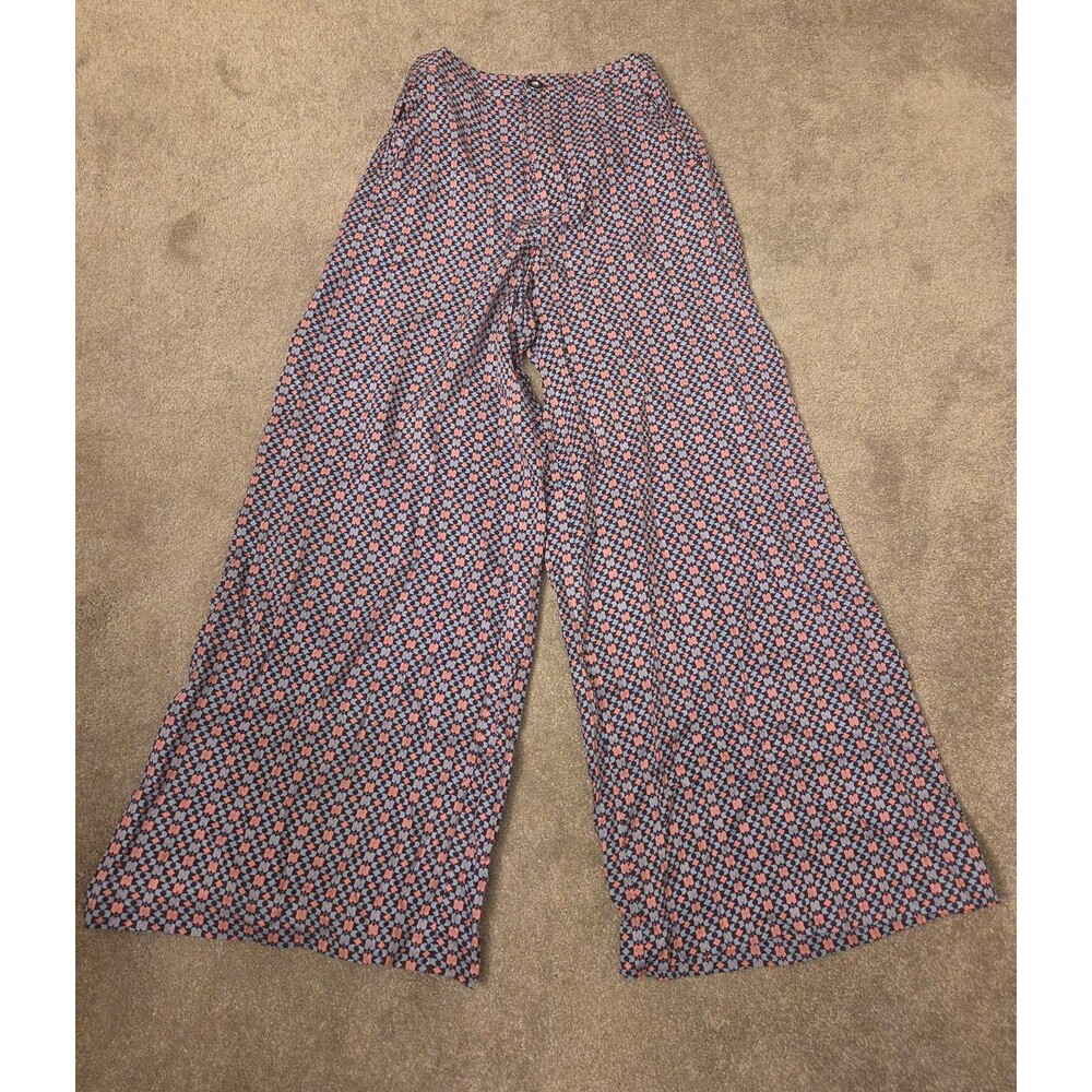 Maeve Anthropologie Wide Leg Trouser Pants w/ Blue & Pink Geometric Pattern Sz 0